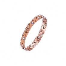 [3500 Gauss Magnetic Copper Bracelet]Pure Copper Women's Bracelet: Super Strong 3500 Gauss Magnetic - Crystal Jewelry Christmas Valentine's Day Gift - Includes Sizing Tool - Leaf diamond magnet bracelet - View 6