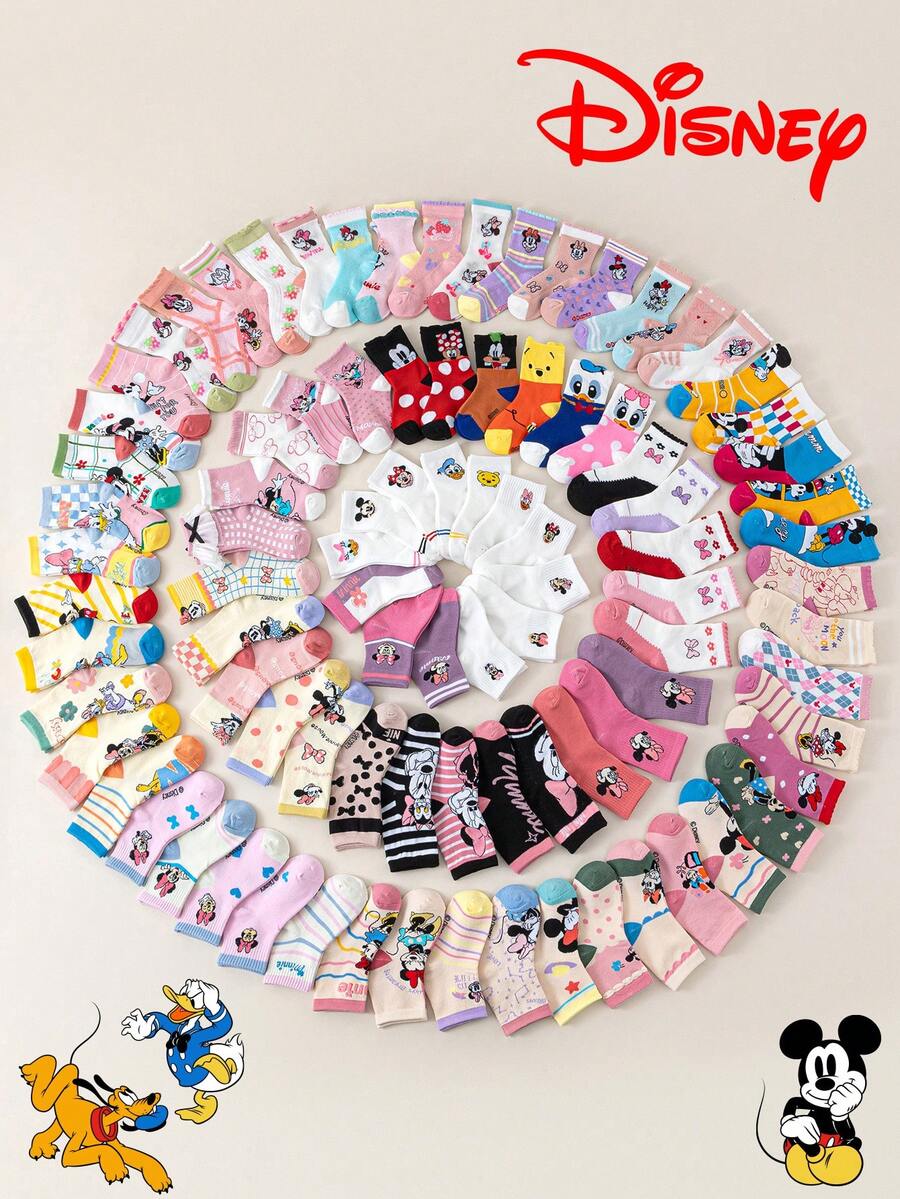 20/15/10/5/1 pares de calcetines de Disney, calcetines de princesas Disney para niños, calcetines de encaje lindos tipo tripulación para el verano, transpirables, que absorben la humedad, casuales, versátiles con diseños de dibujos animados adecuados para bebés, regalos, uso diario. Estilos aleatorios - Multicolor - Ver 1
