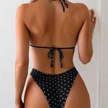 2026 New Polka Dot Black Two-Piece Bikini Triangle Halter Neck Swimsuit For Women - Black - View 5