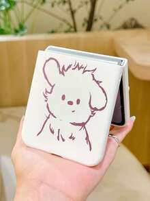 1pc Fashionable And Simple Skin Feel PC Material Cute And Simple Lines Puppy Element Folding Phone Case, Can Protect And Prevent Falling For: SamsungGalaxy Zflip 3/Zflip 4/Zflip 5/Zflip 6/Zflip 7/ Razr 50 Ultra/ Razr 60 Ultra/ Razr 60/ Razr 50/Galaxy Z Flip7 FE - White - View 4