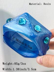 1 pieza Conjunto de pulsera de flor de resina azul con rhinestones, pulsera de brazalete ancho exagerado - Multicolor - Ver 7