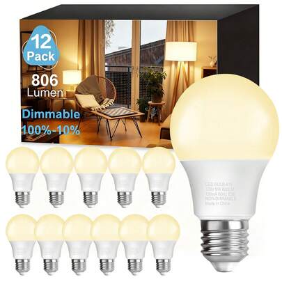 A19 LED Bulb, 60W Equivalent, 3000K Warm White, 9W 800 Lumens, 6/12/24 Packs