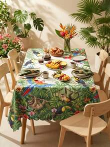 1 chiếc khăn trải bàn họa tiết động vật rừng nhiệt đới, chất liệu polyester chống thấm nước và chống bám bẩn, in hình chim toucan, lười và vẹt, viền lượn sóng, lý tưởng cho tiệc mùa hè, tiệc bể bơi, tụ họp theo chủ đề rừng rậm, ăn uống ngoài trời và trang trí nhà cửa trong nhà và ngoài trời. - Nhiều màu - Xem 13