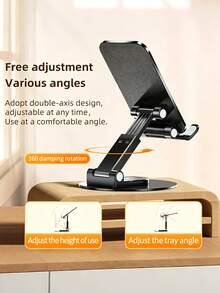 360° Rotatable Metal Desktop Phone Stand, Height Adjustable Foldable Lazy Holder For Live Streaming, Video Watching, Compatible With Mobile Phones & Tablets - A - View 4