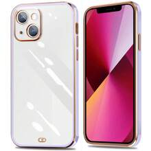 【爆売れ大人気商品】iPhone13 ケース 対応 高透明 ゴールド縁取り クリア感たっぷり 可愛いデザイン スリムフィット スマホカバー 衝撃防止 - パープル - チェックする 1