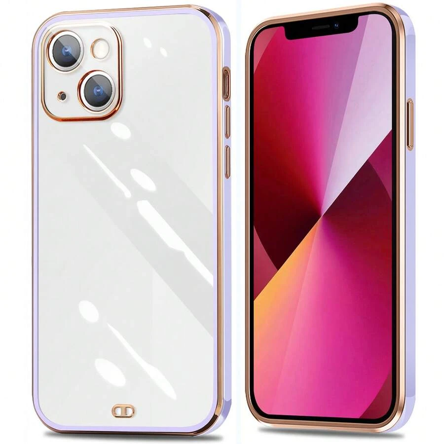 【爆売れ大人気商品】iPhone13 ケース 対応 高透明 ゴールド縁取り クリア感たっぷり 可愛いデザイン スリムフィット スマホカバー 衝撃防止 - パープル - チェックする 1