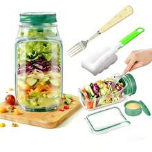 [Limited-Time Giveaway] Side-Opening Salad Jar, Mason Jar-Style Lunch Box, Perfect For Meal Prep; Leak-Proof, Airtight Salad Shaker With A Sauce Compartment; Dishwasher Ideal For The Office And Travel - 彩色 - 查看 14