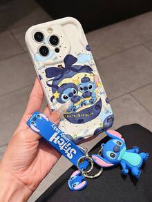 Disney Has Authorized, Phone Case - Chain Set, The Stitch Lilo & Stitch Phone Case Plus A Silicone 3D Or Fluffy Style Stitch Bracelet With Metallic Ring Removable Bracelet, Stitch And Angel Pattern, Compatible With Iphone 17/16/15/14/13/12/11/XS/XR/X Plus Pro Max, Wavy Design Phone Case For Girl, A Stylish Cartoon Summer Phone Case, The Perfect Gift Choice, Phone Protection, Durable Phone Cover, Great Gift For Friends And Family - Màu trắng kiểu A - Xem 2