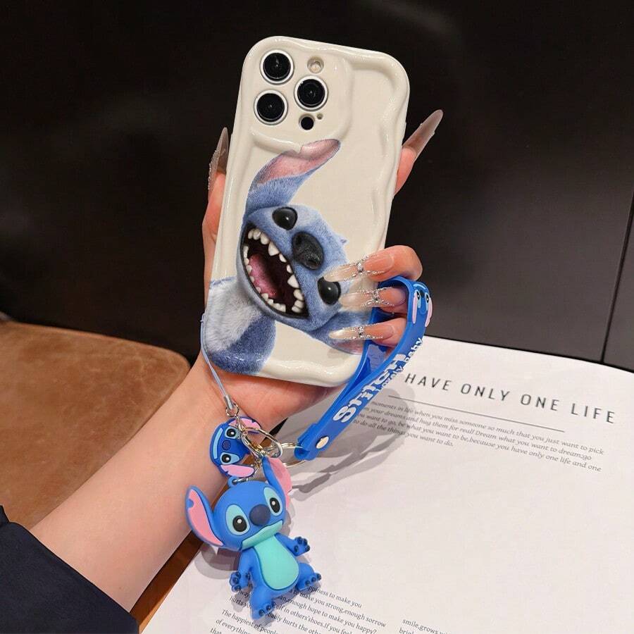 Disney Has Authorized, Phone Case - Chain Set, The Stitch Lilo & Stitch Phone Case Plus A Silicone 3D Or Fluffy Style Stitch Bracelet With Metallic Ring Removable Bracelet, Stitch And Angel Pattern, Compatible With Iphone 17/16/15/14/13/12/11/XS/XR/X Plus Pro Max, Wavy Design Phone Case For Girl, A Stylish Cartoon Summer Phone Case, The Perfect Gift Choice, Phone Protection, Durable Phone Cover, Great Gift For Friends And Family - Màu trắng kiểu A - Xem 1