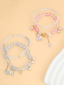 SANRIO 1pc My Melody Crystal Beaded Bracelet, Niche Design Jewelry Accessory - A - View 1