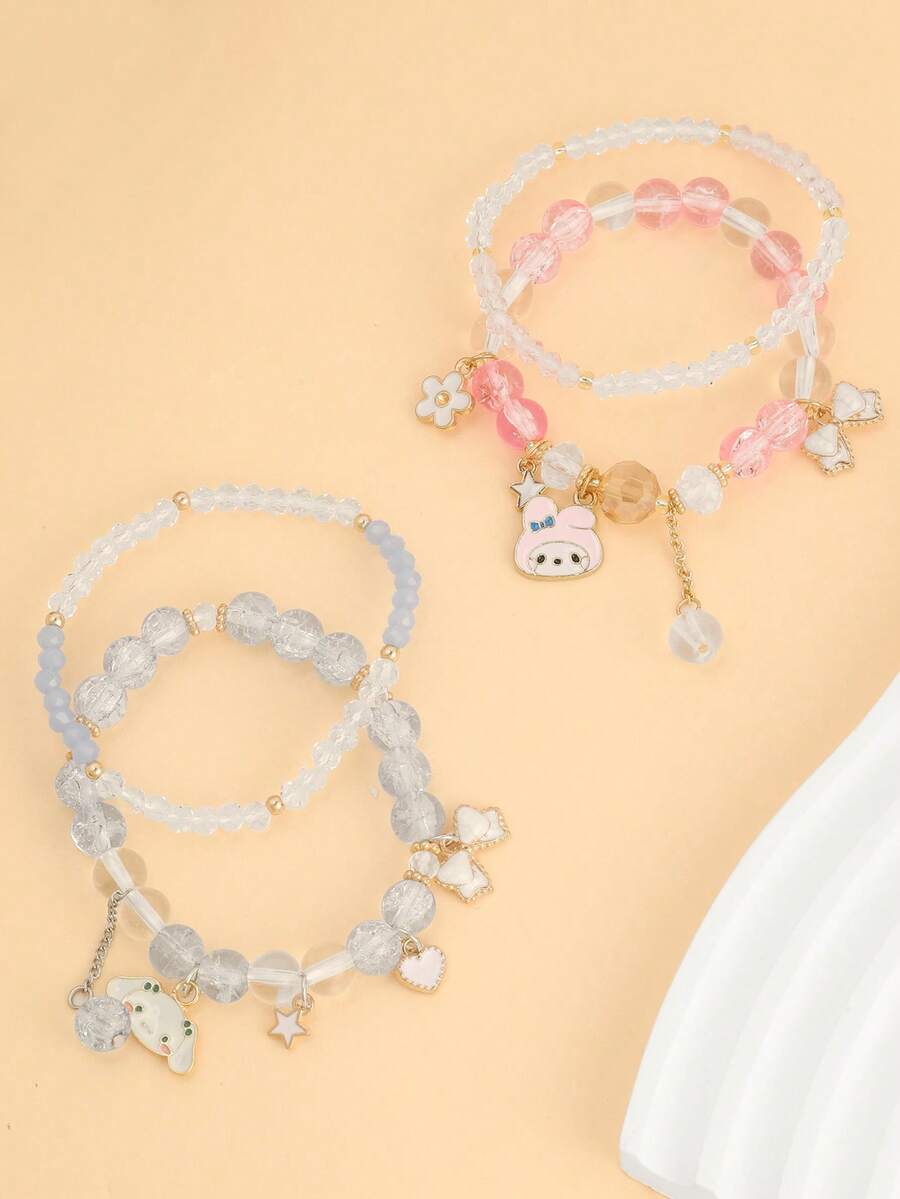 SANRIO 1pc My Melody Crystal Beaded Bracelet, Niche Design Jewelry Accessory - A - View 1
