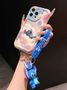 Disney Has Authorized, Phone Case - Chain Set, The Stitch Lilo & Stitch Phone Case Plus A Silicone 3D Or Fluffy Style Stitch Bracelet With Metallic Ring Removable Bracelet, Stitch And Angel Pattern, Compatible With Iphone 17/16/15/14/13/12/11/XS/XR/X Plus Pro Max, Wavy Design Phone Case For Girl, A Stylish Cartoon Summer Phone Case, The Perfect Gift Choice, Phone Protection, Durable Phone Cover, Great Gift For Friends And Family - White Style a - View 3