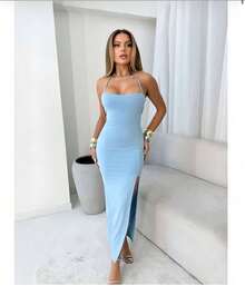 Women's Long, Fitted, Backless, Braided, Butt-Lifting Dress With A Slit, Elegant For Parties. - Baby Blue - View 2