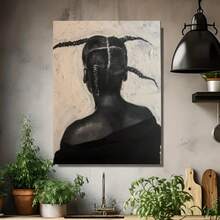 Arte en lienzo enmarcado, 1 pieza, retrato 2D plano y elegante en blanco y con trenzas intrincadas - Enmarcado - Ver 4