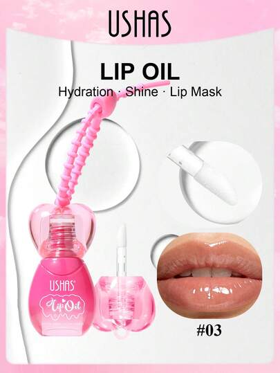  Brillo de labios con forma de corazón USHAS, fórmula hidratante y nutritiva con espejo, de larga duración y no pegajosa, bálsamo labial 2 en 1 como imprimador y máscara labial