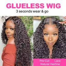 Wear And Go Glueless Human Hair Wig 13x4 HD New Upgraded No Glue Deep Wave Lace Front Wigs Human Hair Pre Plucked Wet And Wavy Lace Front Wig Human Hair For Women With Baby Hair Natural Black Color - Natural Black - Xem 6