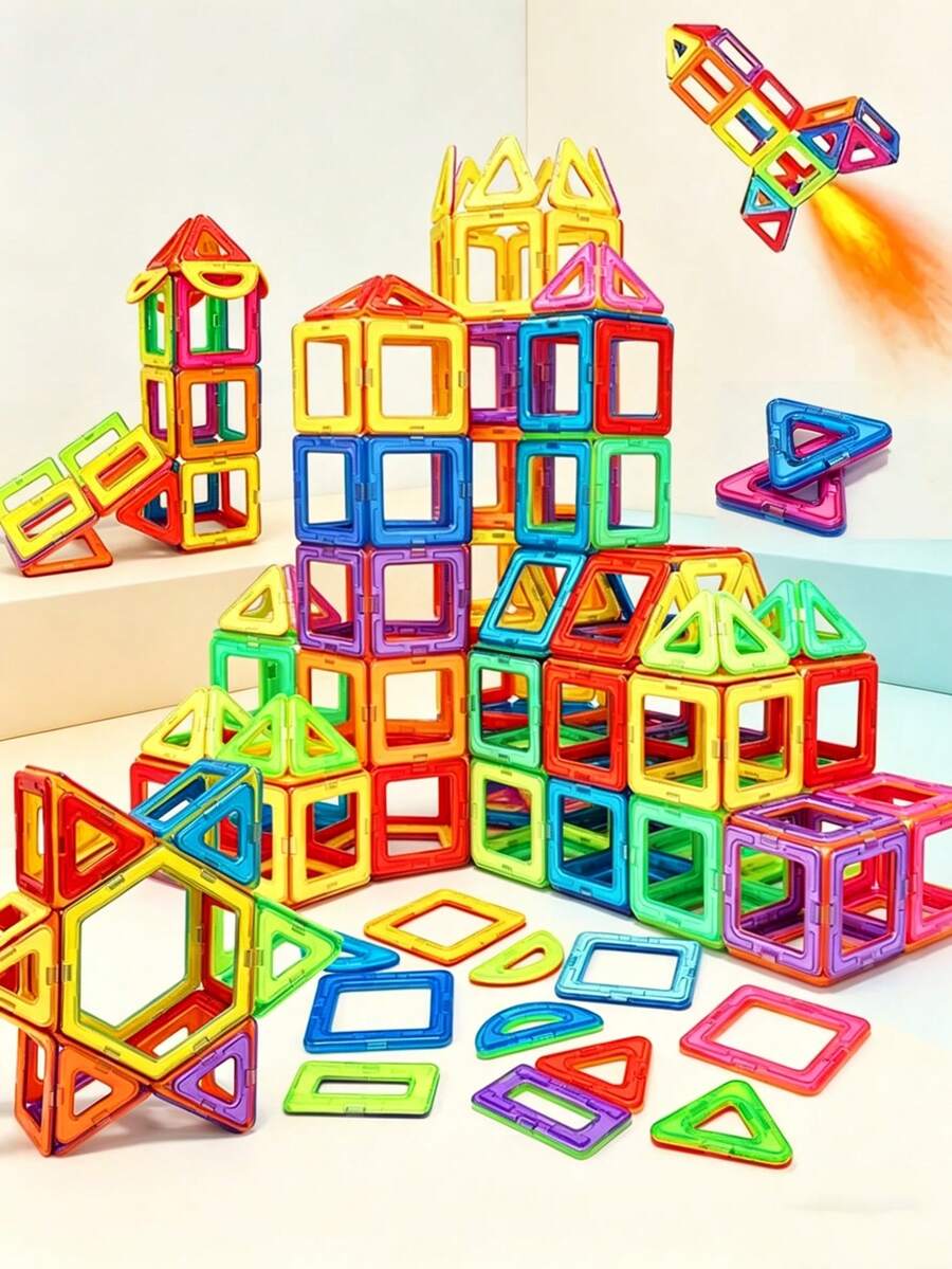 84pcs/56pcs Children Magnetic Building Blocks Toys, Strong Magnetic Large Pieces, Buildable, STEM Early Education, Intelligence Development, Birthday Gift For Boys & Girls