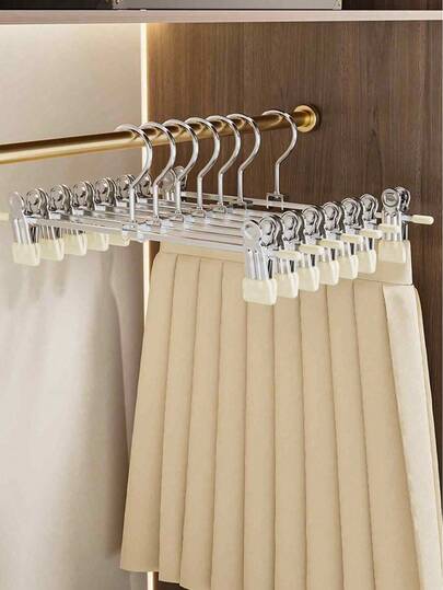 Multi-Functional Stainless Steel Skirt Hanger Clothes Coat Trouser Skirt Rack | Non-Slip, Painted, A Must-Have For Dorms ,Stainless Steel Pants Hangers Adjustable Non Slip Clips For Trousers Skirts Clothes Organizer Wardrobe Storage Home