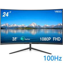 100Hz -Monitor Curvo Gaming 23.8 Pulgadas FHD 1920x1080p, Tecnología de Filtro de Luz Azul Protección Ocular, Curvatura 2800R, Ángulo de Visión Amplio 179°, Tasa de Refresco 100Hz, Tiempo de Respuesta 2ms, Experiencia de Juego Óptima, Rendimiento Mejorado para Esports, Alcanza 100Hz mediante Cable DP 1.2, Entrada HDni1.4, Diseño Ergonómico Ideal para Juegos, Computadora, Oficina y Entretenimiento, Calidad Visual Superior y Fluidez Extrema - Tipo de Enchufe A USA (110-127V) - Ver 1