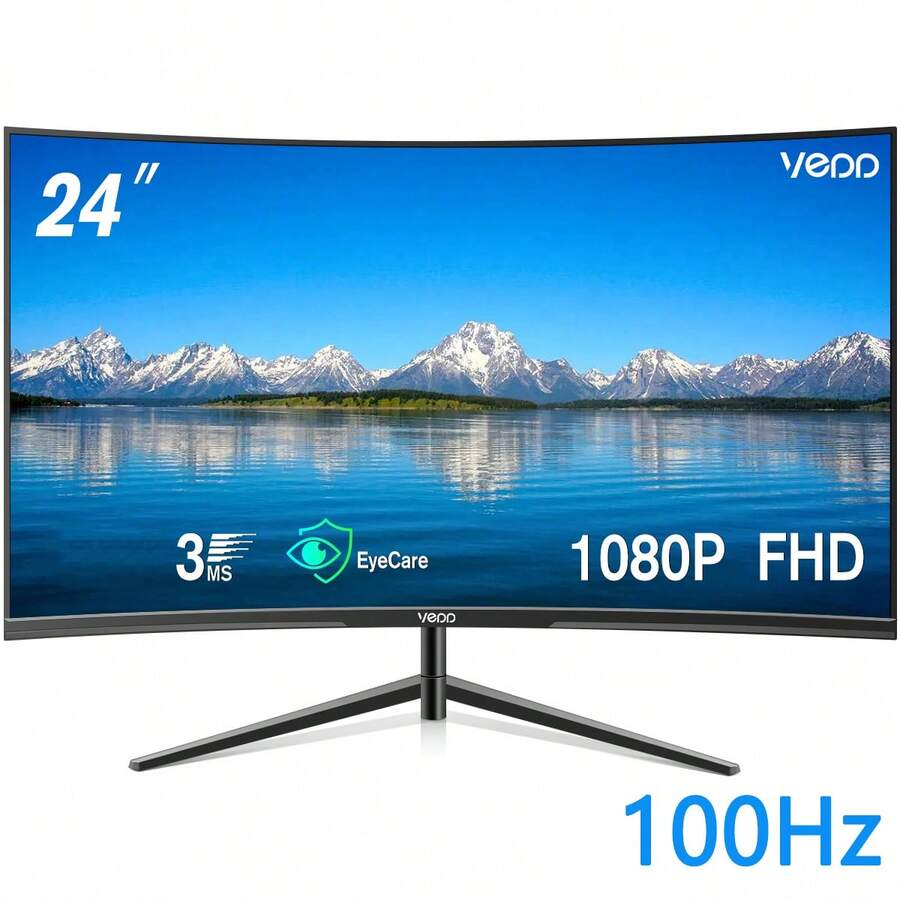 100Hz -Monitor Curvo Gaming 23.8 Pulgadas FHD 1920x1080p, Tecnología de Filtro de Luz Azul Protección Ocular, Curvatura 2800R, Ángulo de Visión Amplio 179°, Tasa de Refresco 100Hz, Tiempo de Respuesta 2ms, Experiencia de Juego Óptima, Rendimiento Mejorado para Esports, Alcanza 100Hz mediante Cable DP 1.2, Entrada HDni1.4, Diseño Ergonómico Ideal para Juegos, Computadora, Oficina y Entretenimiento, Calidad Visual Superior y Fluidez Extrema - Tipo de Enchufe A USA (110-127V) - Ver 1