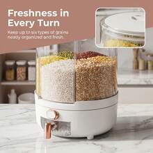 1 Storage Box For Rice, Rice Distributor, Grain Distributor, 360-Degree Rotating Rice Storage Box, Kitchen Grain Storage Container, 6 Compartments, One-Button Design, Convenient For Accessing Wheat, Beans And Rice! - View 10