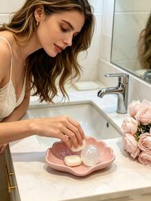 Khay đựng xà phòng hình vỏ sò oval trang nhã, bề mặt bóng loáng, thích hợp cho phòng tắm, bồn tắm và bồn rửa nhà bếp, dùng làm giá đựng xà phòng và kệ phòng tắm. - Hồng - Xem 3