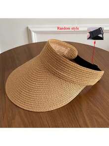 3/1pc Adjustable Raffia Hat, Unisex UV Protection Foldable Wide Brim Sun Hat, Casual Versatile Bohemian Retro Elegant Style, Spring/Summer Raffia Sun Hat, Khaki - Multicolor - View 12