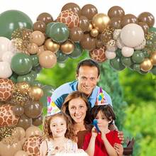 Juego de 97 piezas de guirnalda de globos con temática de parque de vida silvestre de la selva, globos verdes, café y con estampado animal. Globos de papel de aluminio y lentejuelas para fiestas de cumpleaños con temática de jirafa, decoraciones de baby shower, ceremonias de graduación y decoraciones de fiestas de baile - juego de globos - Ver 4