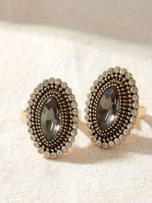 1pc Geometric Crystal Women's Single Ring, Exquisite Vintage Accessory - Black - View 6
