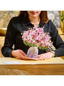 1 Stück 3D Rosa Muttertags-Pop-Up-Grußkarte mit Umschlag - Lebendiges Blumendesign, herzliche Botschaft und kreatives Geschenk für Mama oder ältere Frauen, Muttertagsgeschenk | Elegante Kalligrafie | Laserschnitt-Details, exzellente Geschenke für Mama zum Muttertag - Einheitsgröße - Übersicht 2