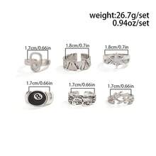 6pcs Hip Hop Black 8 Rings, Fashionable Personalized Five-Pointed Star Chain Rings, Niche Design Jewelry Set, Stylish Charm Accessories, Valentine's Day Gift For Husband/Boyfriend - Five-pointed Star Openwork Ring - View 8