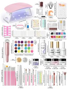 peacecolor PEACECOLOE Acrylic Nail Kit Set With Drill And Light Semi Permanent Nail Gel Polish Salon Art Kit Nail Art Design Beginner Kit For Women Manicure Salon Gifts - 04多色 - 查看 9