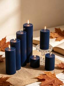 1 pieza Vela aromática azul profundo vintage, vela de pilar a rayas, diámetro de 1.97", múltiples tamaños disponibles - Adecuada para meditación e iluminación, aromaterapia, yoga, decoración del hogar, decoración de la sala de estar, decoración de lujo, artículos esenciales para el hogar, decoración festiva, regalo de cumpleaños - Azul oscuro - Ver 8
