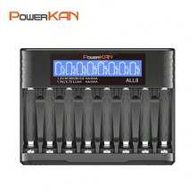powerKAN ALL8 AA AAA 电池充电器，8 个插槽可同时为 1-8 节 AA AAA 电池充电，输出电流 500mA*1，USB-C 输入，带 LCD 显示屏，适用于 1.2V 镍氢/镍镉 AA AAA 可充电电池（含 USB-C 数据线） - 黑色 - 查看 6