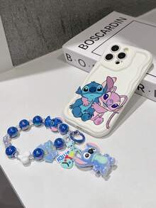 Disney Has Authorized, Phone Case - Chain Set, The Stitch Lilo & Stitch Phone Case Plus A Silicone 3D Or Fluffy Style Stitch Bracelet With Metallic Ring Removable Bracelet, Stitch And Angel Pattern, Compatible With Iphone 17/16/15/14/13/12/11/XS/XR/X Plus Pro Max, Wavy Design Phone Case For Girl, A Stylish Cartoon Summer Phone Case, The Perfect Gift Choice, Phone Protection, Durable Phone Cover, Great Gift For Friends And Family - 白色款式B - 查看 6