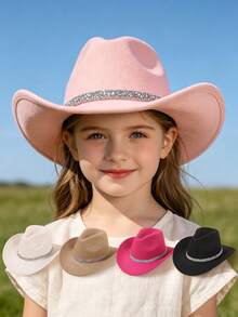 1顶儿童亮片牛仔帽，纯色三角帽，女童西部牛仔帽，适合节日、派对、郊游 - 款式4 - 查看 3