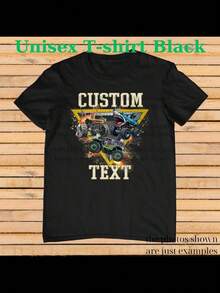 Many Monster Truck Shirt –  Text Tee, Personalized Monster Jam Birthday Gift For Kids & Adults, Customizable Truck Design #6 - 黑色 - 查看 1