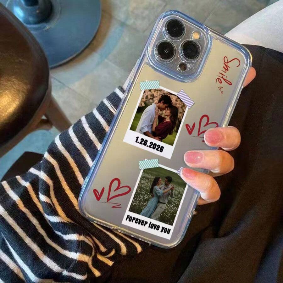 1pc Space Puff Customized Phone Case, Personalized DIY Design, Heart-Shaped Phone Case, Eternal And Fashionable. An Eternal Customized Phone Case. DIY Customized Phone Case Suitable For S25 Ultra/S25 Plus/S25/S24 Ultra, 11/11 Pro/11 Pro Max/12/12 Pro/12 Mini/12 Pro Max/13/13 Pro/1 Pro Max/13 Mini/14/14 Plus/14 Pro/14 Pro Max/15/15 Plus/15 Pro/15 Max/16/16 Plus/16 Pro/16 Pro Max 16E, Android Phones - Clear - View 1