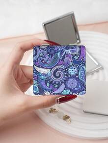 1 pièce Miroir de maquillage compact à motif floral bohème, pliable, léger, portable, en PU durable, convient pour les voyages, les fêtes, le travail, l'école, adapté à tous les âges - Multicolore - Voir 9