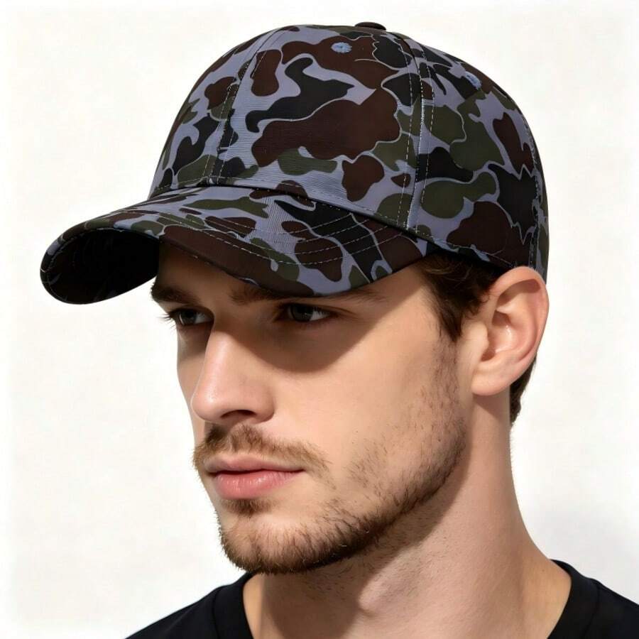 Retro Camouflage Cargo Style Style Baseball Cap, Unisex Versatile Outdoor Sun Protection Hat, American Fashion