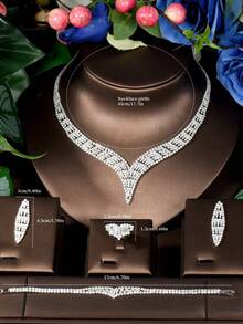 1 Set de Joyas con Forma de Abanico de Circonita Cúbica Versátil, Adecuado como Regalo de Accesorio para Mujeres - Plateado - Ver 6