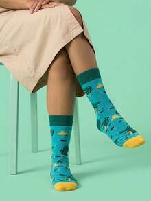 1 Pair Unisex Peacock Green Crocodile Pattern Polyester Breathable Interesting & Novel Casual Daily Wear Socks - Multicolor - View 6