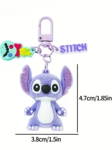 1pc New Flocked Stitch Keychain, Soft Rubber Cartoon Character Key Chain Pendant, Creative PVC Car Key Ring Accessory, Flocked Doll Keychain Backpack Hanging Ornament, Flocked Stitch Keychain Creative Cartoon Schoolbag Pendant Key Chain, Valentine's Day Gift - Stitch - View 7