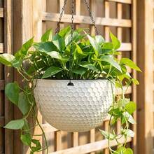 2pcs Vintage Rattan Honeycomb Pattern Hanging Flower Baskets, 2pcs Self-Adhesive Hanging Orchid Pots With Chain Hooks And Drainage Holes, Suitable For Home, Balcony, Yard, Garden Decor - Flowerpot - View 4