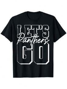 Camiseta con el espíritu de regreso a clases de los Panthers - Estampado gráfico "Let's Go Panthers", unisex, 100% casual, de cuello redondo y manga corta, para eventos escolares, deportes y uso casual, tallas S-XXXL, con letras, apta para todas las estaciones, para hombres y mujeres. - Negro - Ver 6