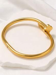 Bộ 3 vòng tay và trang sức bằng thép không gỉ 18K đính đá Cubic Zirconia, thích hợp để đeo hàng ngày. - Vàng - Xem 2