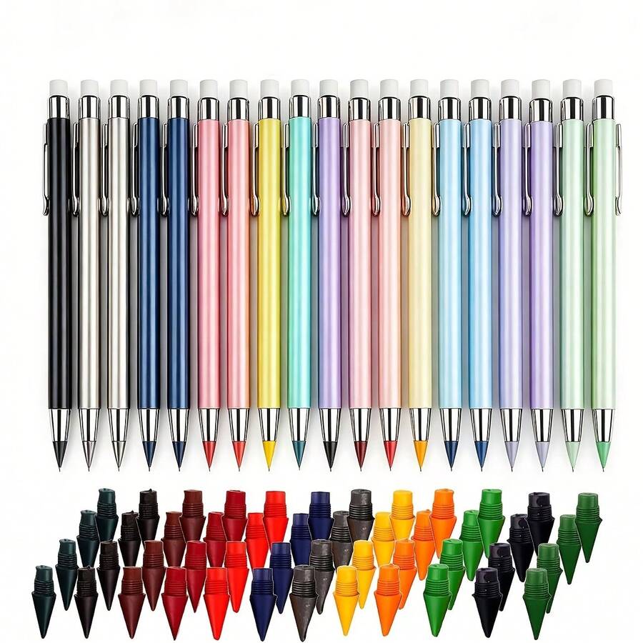 47 Colorful Pencils With 96 Replaceable Tips, Featuring An Everlasting Nib Design, HB Hardness And Eraser, Suitable For Writing, Drawing, Sketching, School & Office Supplies - 套裝 - 查看 1