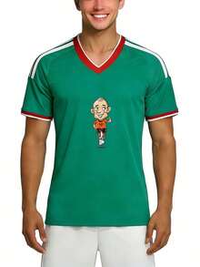 Camiseta de Estilo Casual para la Temporada de Fútbol 2026, Jersey con Cuello en V de Jugador de Fútbol de Dibujos Animados, Camiseta de Verano para Fanáticos del Fútbol, para Hombres y Amigos - Verde - Ver 2