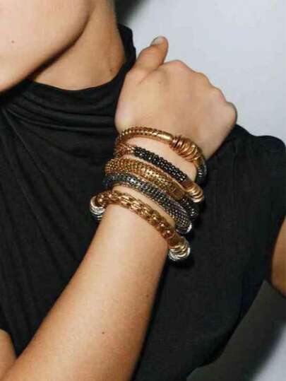 1 Pc Mix Color Mesh Chain Bracelet For Women, Stackable Beaded Bracelets Set, Modern Fashionable Jewelry