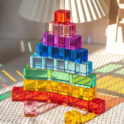Colorful Acrylic Gem Blocks, Transparent Rainbow Stacking Puzzle Sensory Toy, Christmas Gift Filler